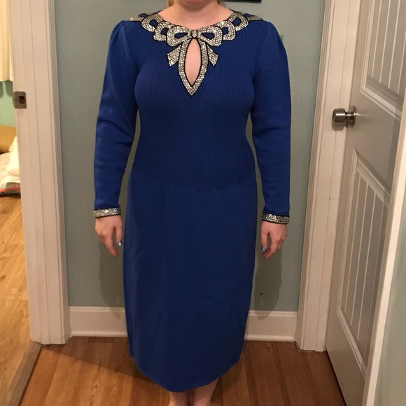 Vintage Don Sayres for Wilmore blue beaded dress size 12 - Picture 2 of 8